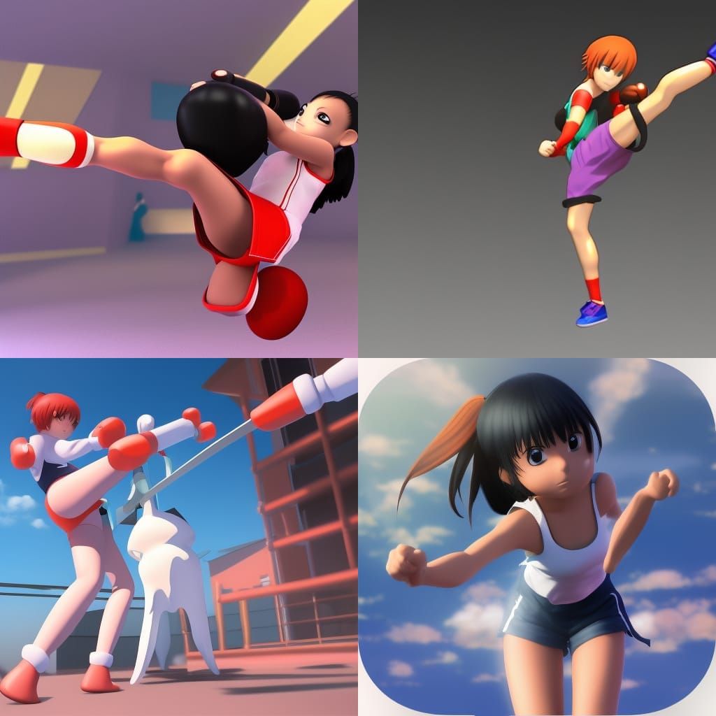 3d girl punching bag training boxing AI Generated Artwork NightCafe