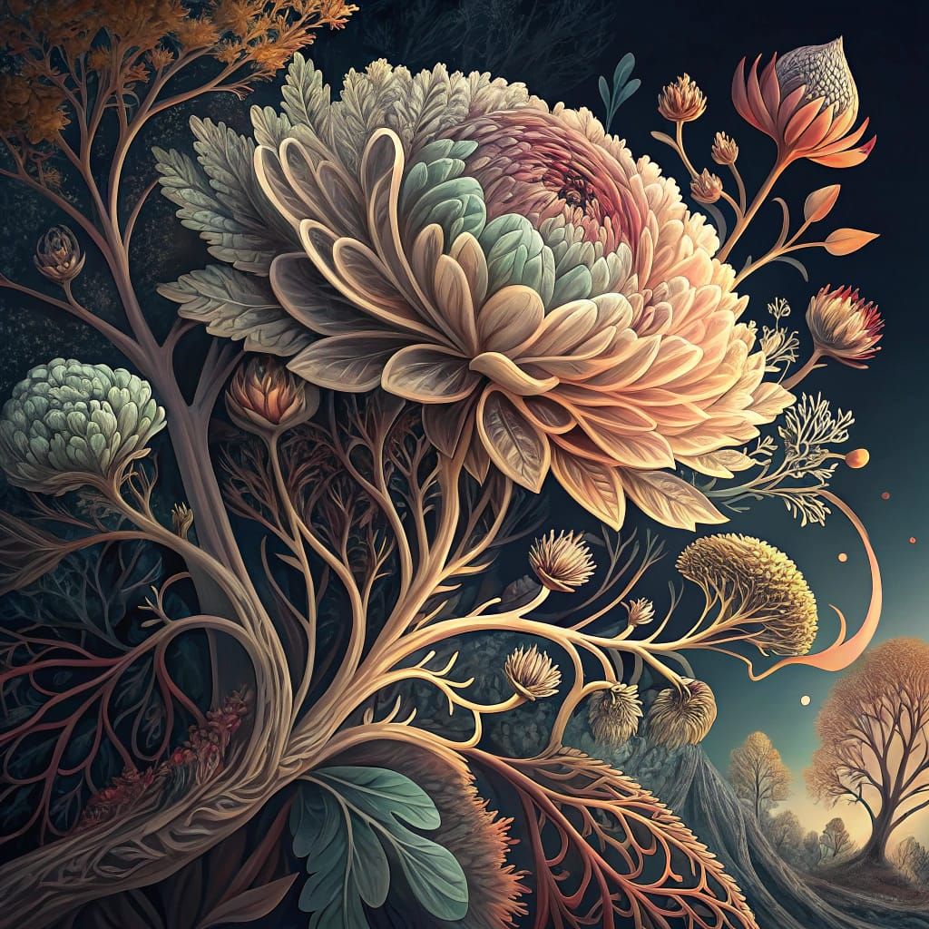 Surreal Botanical Masterpiece with Intricate Details