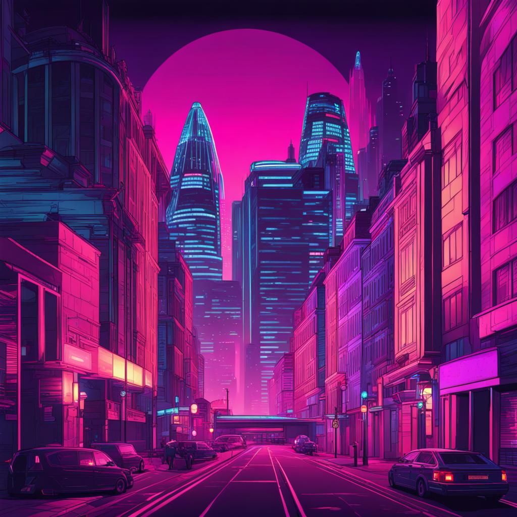 Modern London at night In synthwave art deco style - AI Generated ...