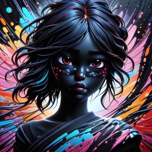 Beautiful black silhouette portrait, colourful splashes of paint <lora:Aia:1.0> <lora:Kira:1.0> 