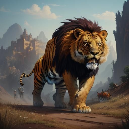 The lion and the tiger are fighting fiercely