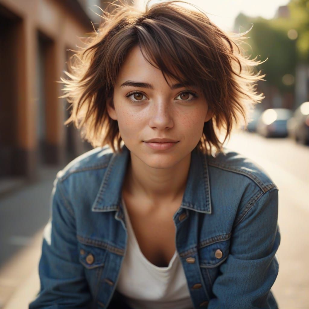 Lively Young Woman Captured in Cinematic Film Still