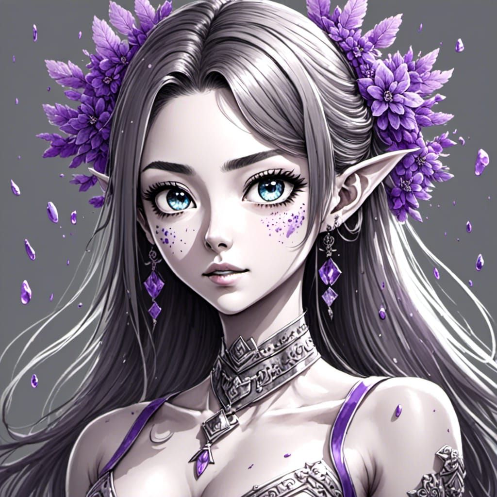 <lora:Female Goblins v1:1.0> Color Splash Art one color pops, standing out vividly against a grayscale background. a beautiful Asian girl wi...