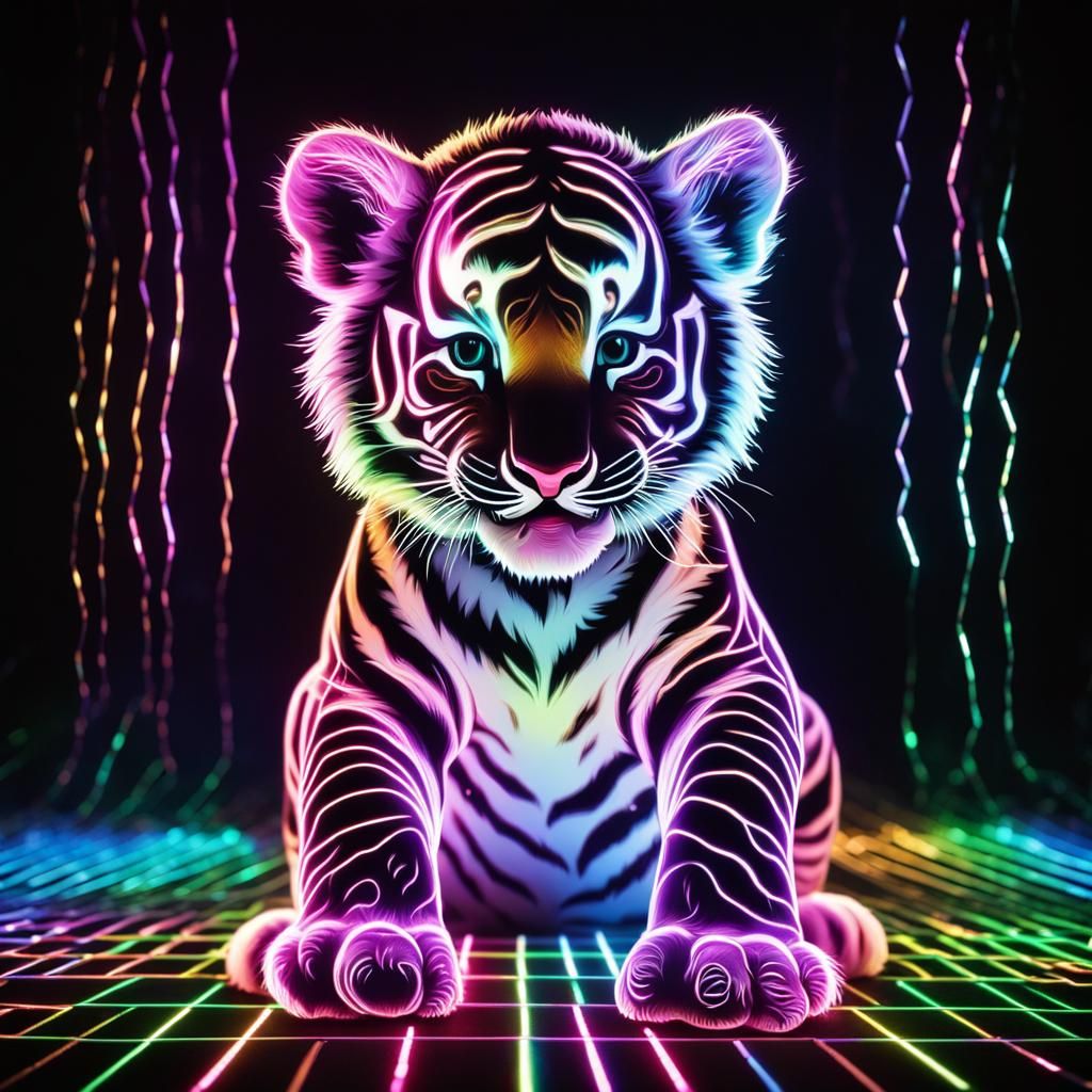 Adorable Tiger Cub at Holographic Laser Show