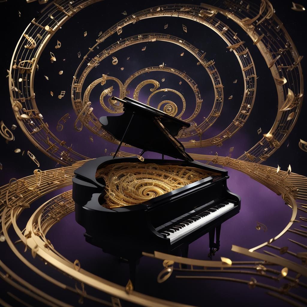 birds eye view of never ending spiral with gold musical note...