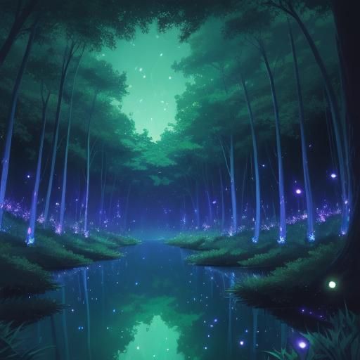 infinity mirror room fireflies bugs over water in a forest