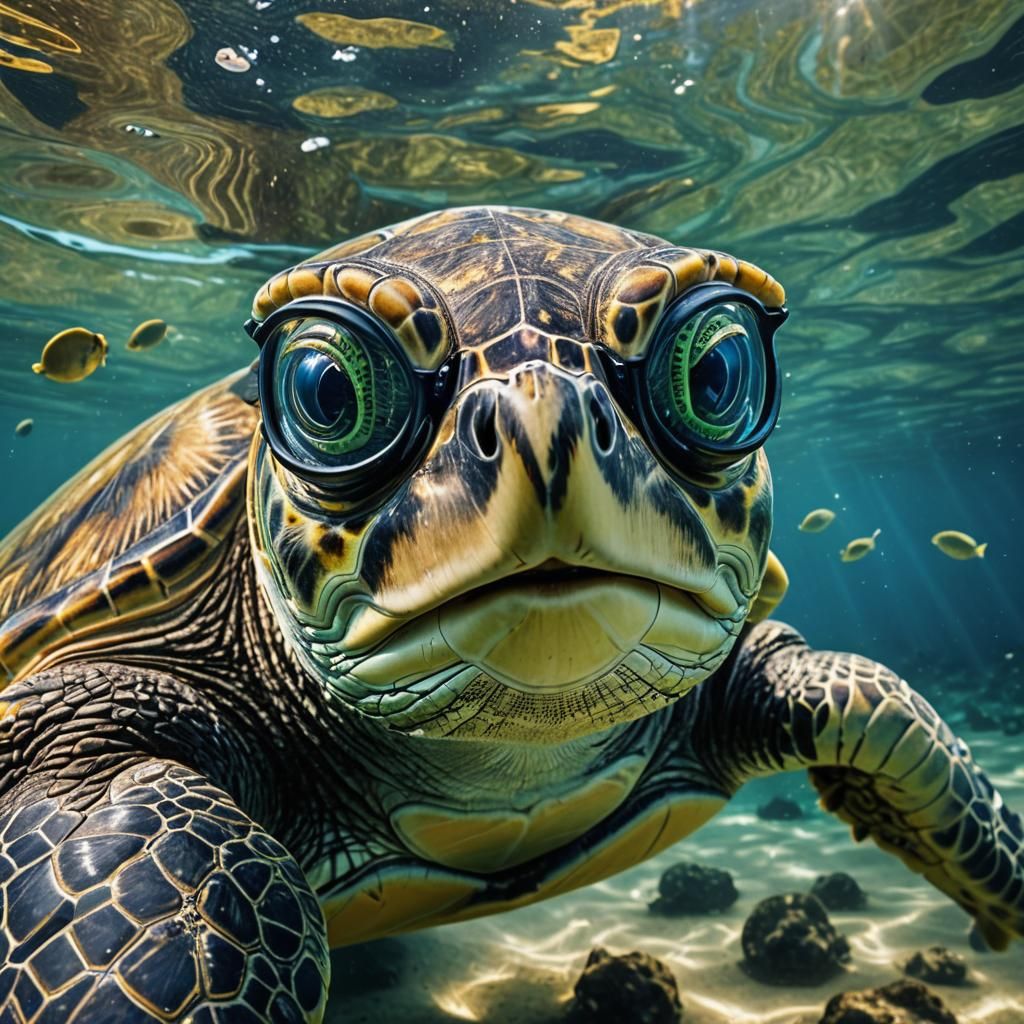 צב ים עם משקפיים בתוך המים 