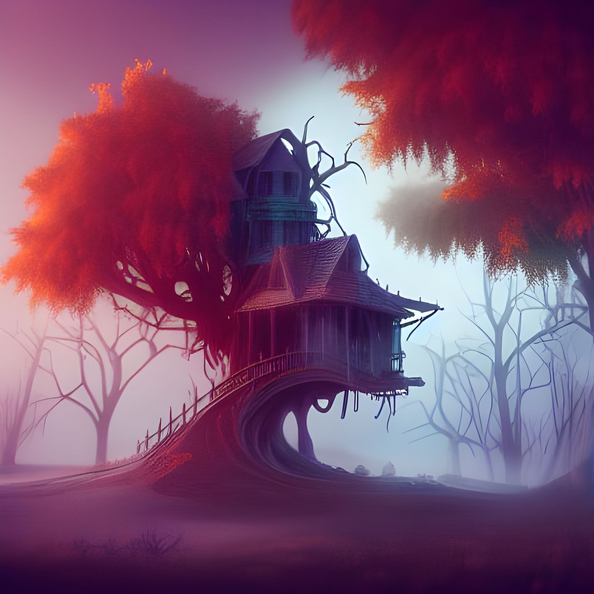 Abandoned tree house r/nightcafe