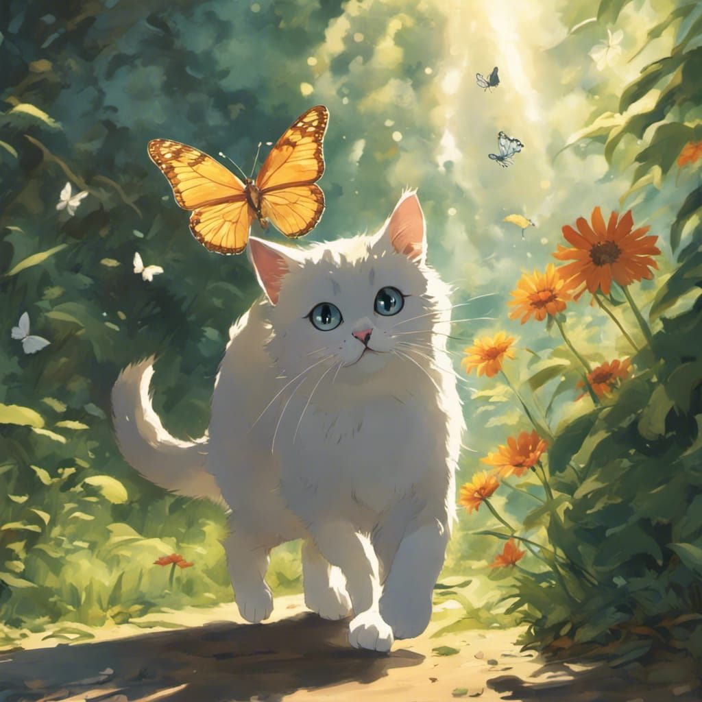 A Cute Kitty Chasing Butterflies