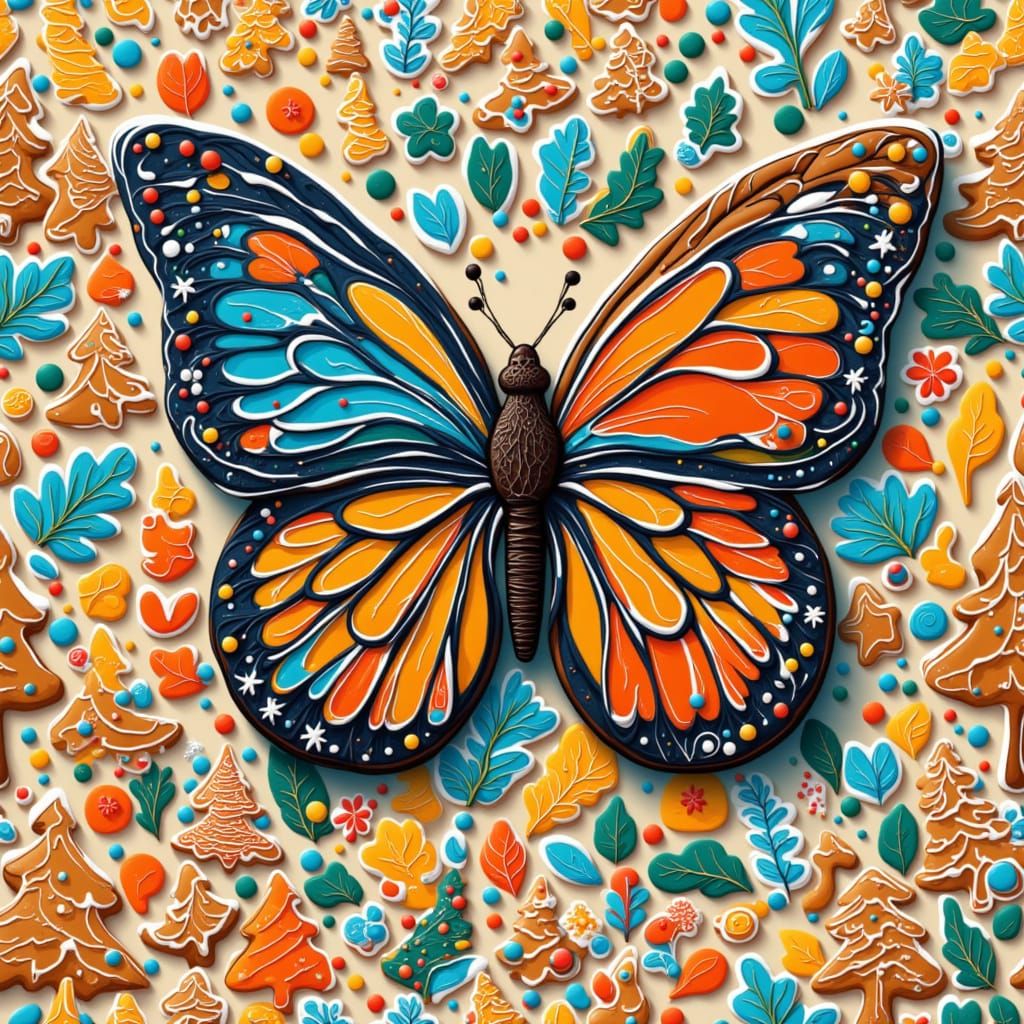 <lora:GINGERBREAD TREE:1.0> Butterfly