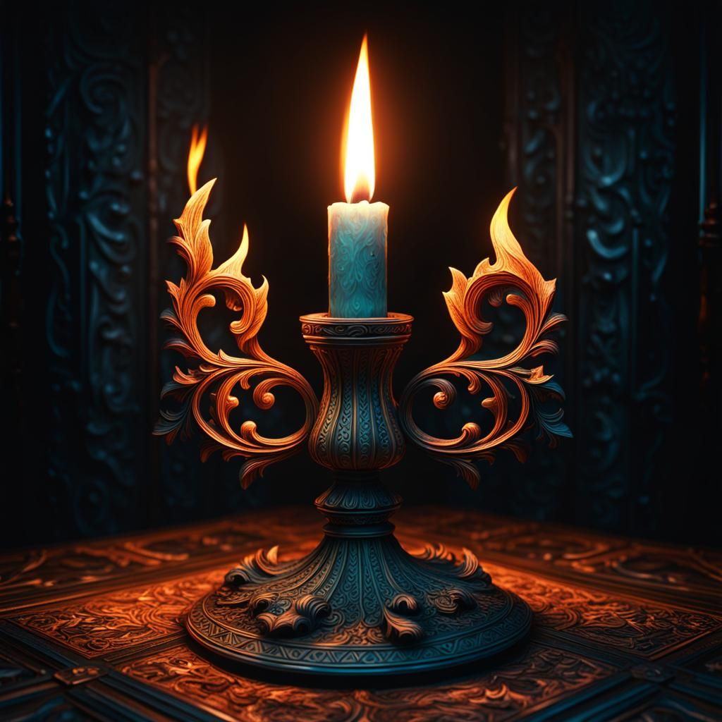 The flame of a Christmas candle gently illuminates the darkn...