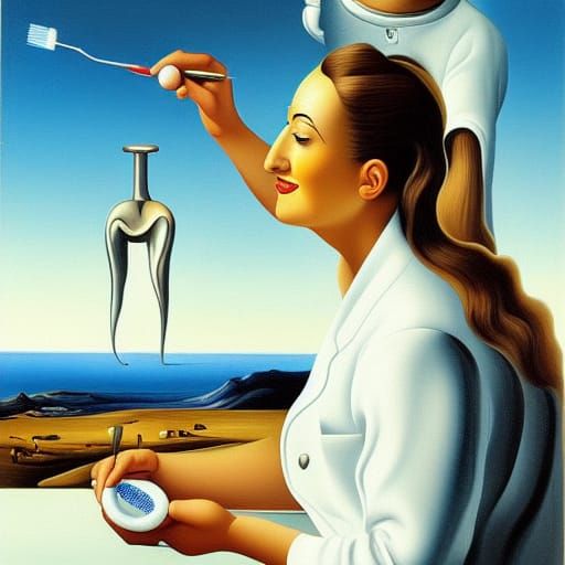 Lady dentist in white coat squeezing toothpaste on toothbrus...