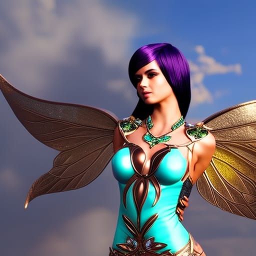 Hyper photo realistic gorgeous female pixie with butterfly w...