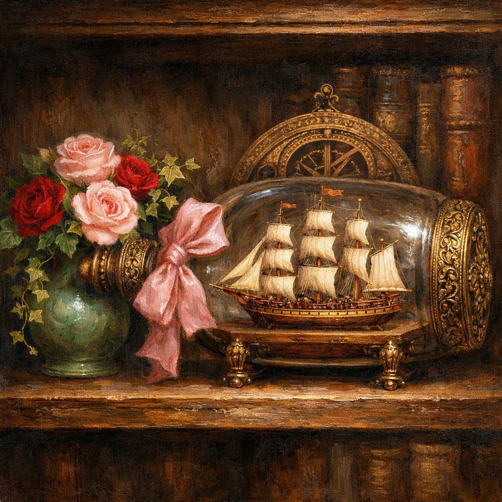 🌿🌹🌿⛴️🤎Crafted Ancient Ship Inside An Ancient Bottle🤎⚓🌿🌹🌿