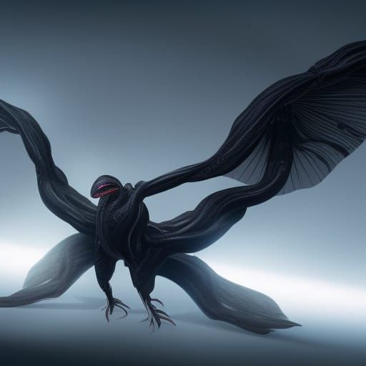 A bird-like alien with fixed wings, a wide mouth, and two venomous ...