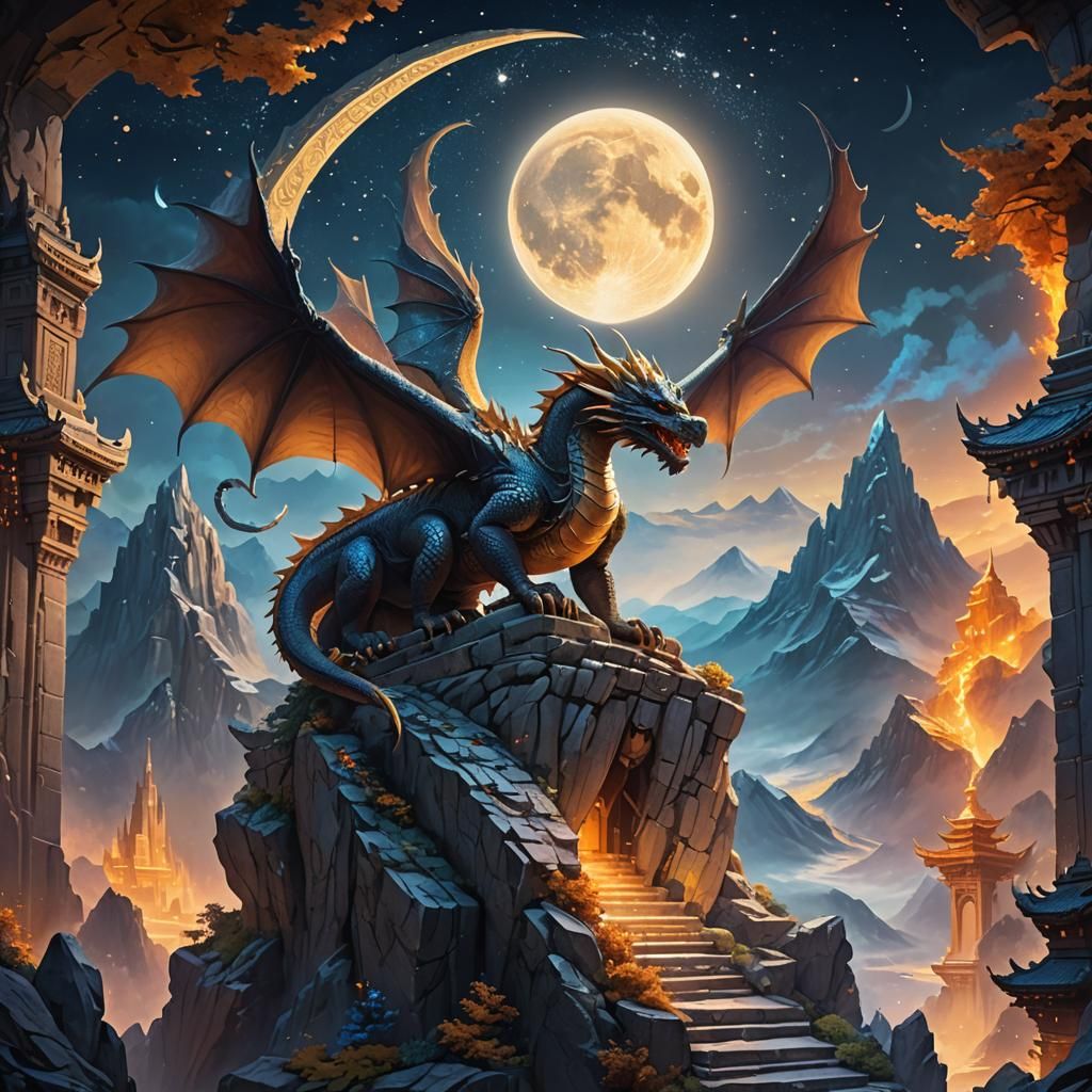 Dragon Perched Atop Mystical Mountain Temple