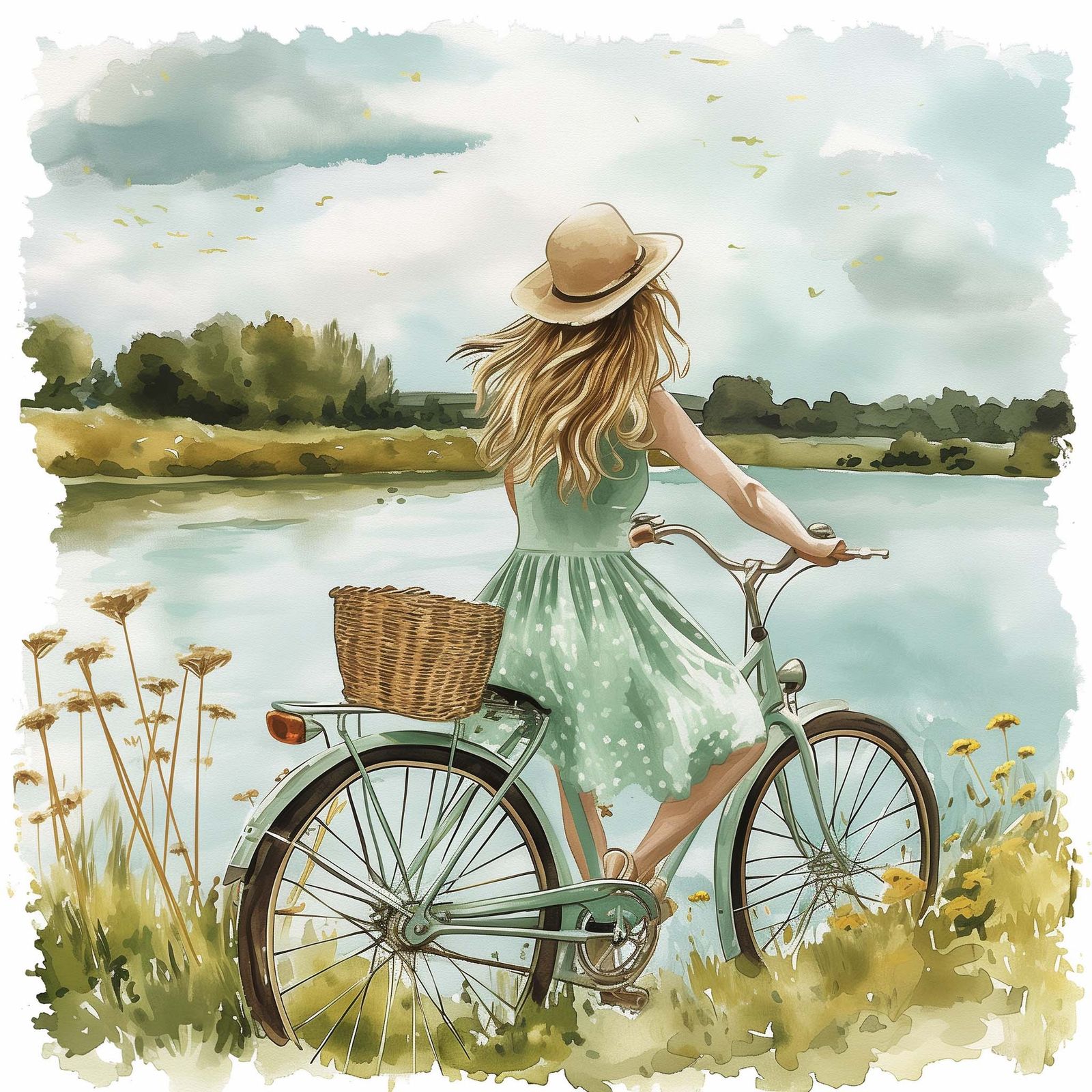 호숫가를 달리는 소녀