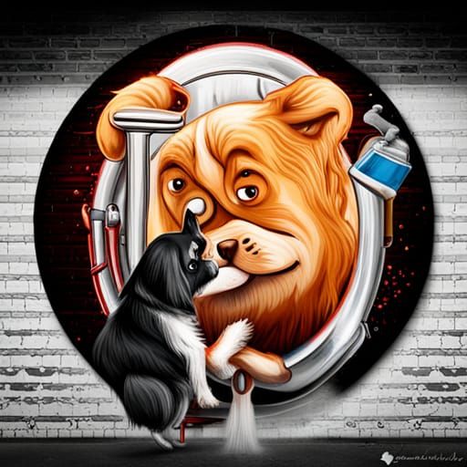 Dog getting a wash. Doggy parlour business logo. Circular de...