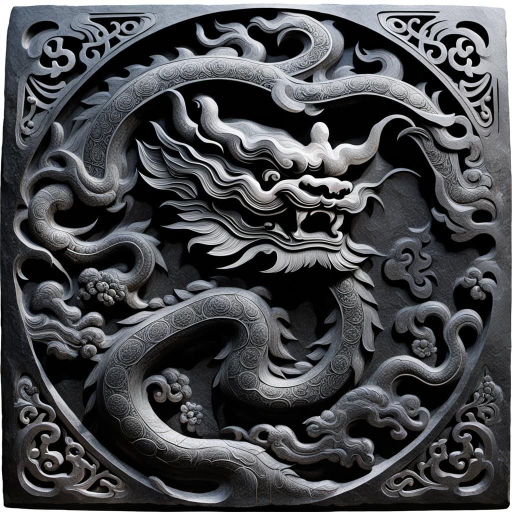 Granite Panlong Relief Carving in 3D Style