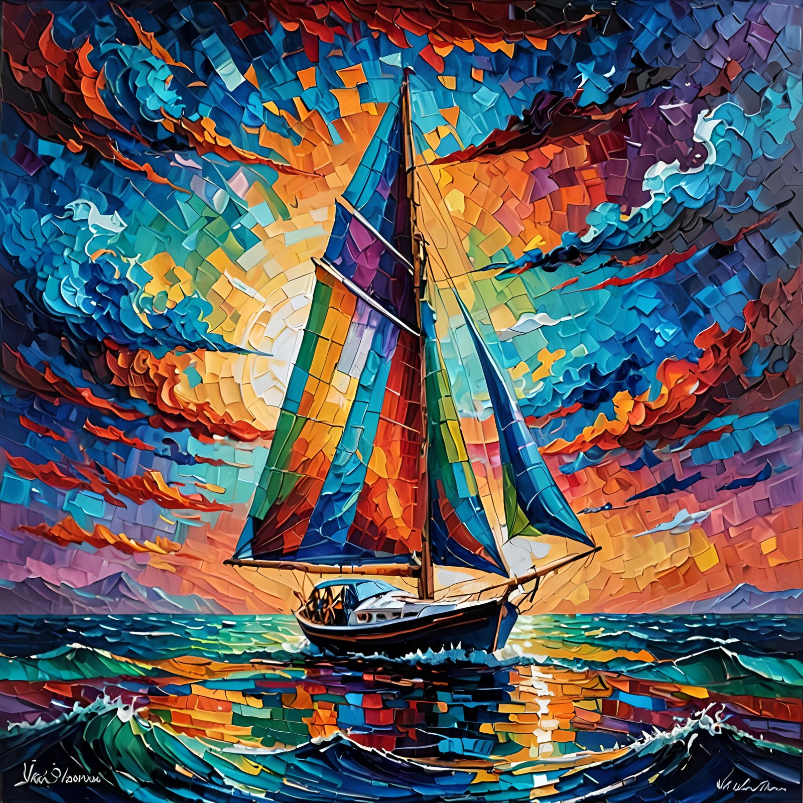 Sailing into vivid sunsets  by @Artificial Artistry