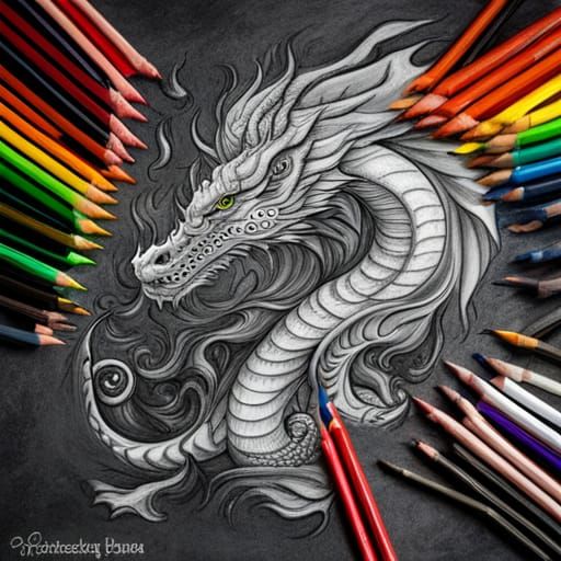Coloring page of a dragon hyperdetailed charcoal drawing  by @Frank Stremmel