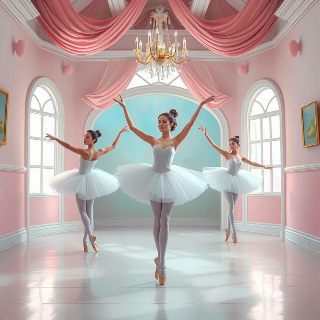 Whimsical Ballet Dancers in Dreamy Studio