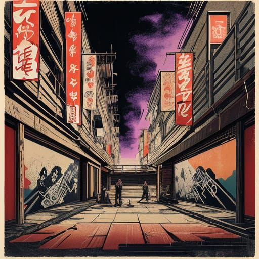 ukiyo-e style Basquiat paint 