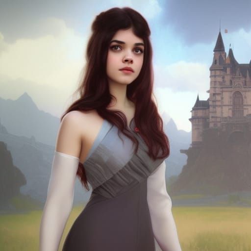 Detailed Portrait of Woman with Castle Backdrop