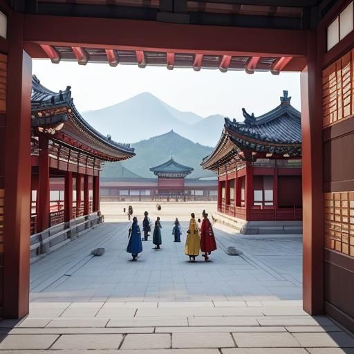 Gyeongbokgung Palace in Folk Painting Style