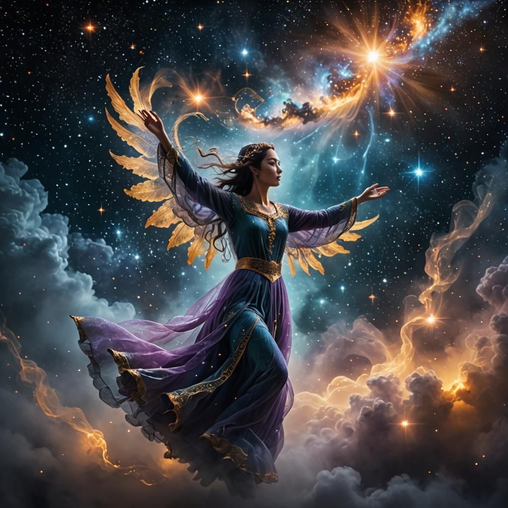 Glowing magical spirit flying through the cosmos 1