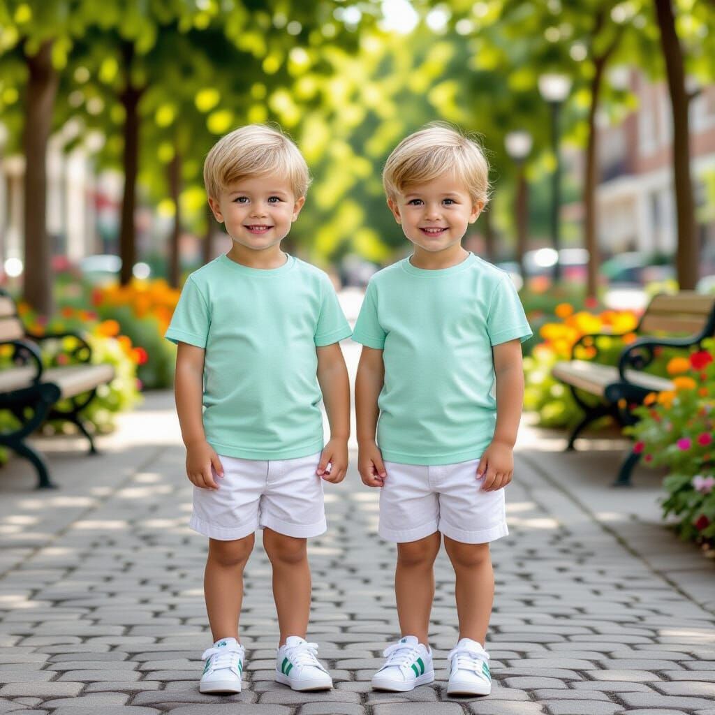 Twin Boys in Summer Park: Digital Painting