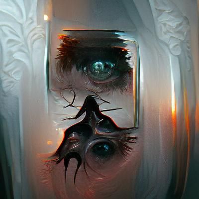 Eyes inside of mirror looking out