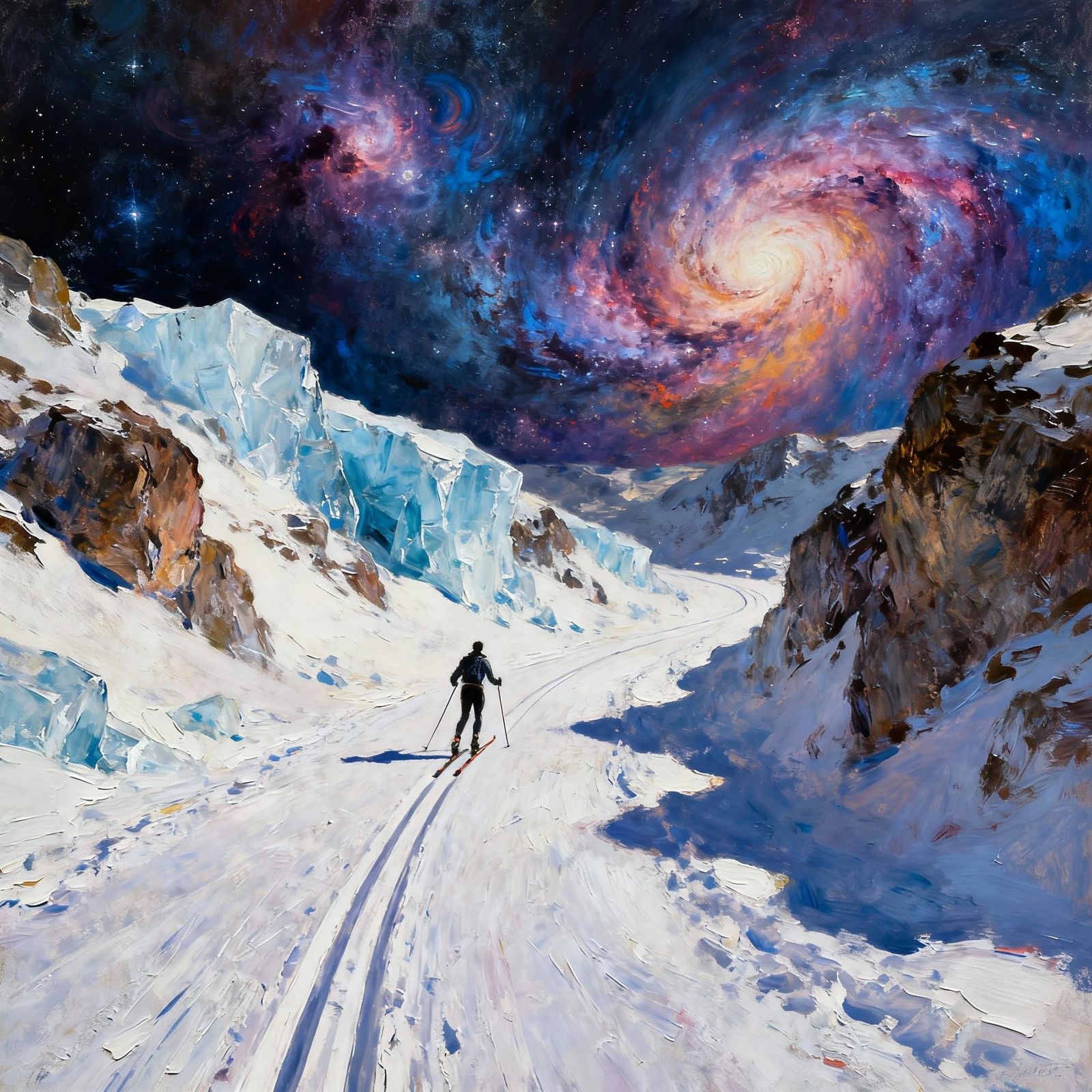 Nordic Skier in Dramatic Nebula Landscape as Turner-Kandinsk...