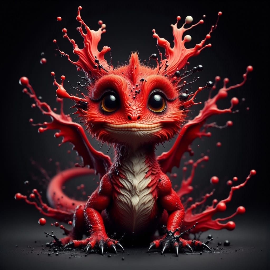 Full body shot of an adorable red dragon in the style of <lora:InkBlot:1.3>