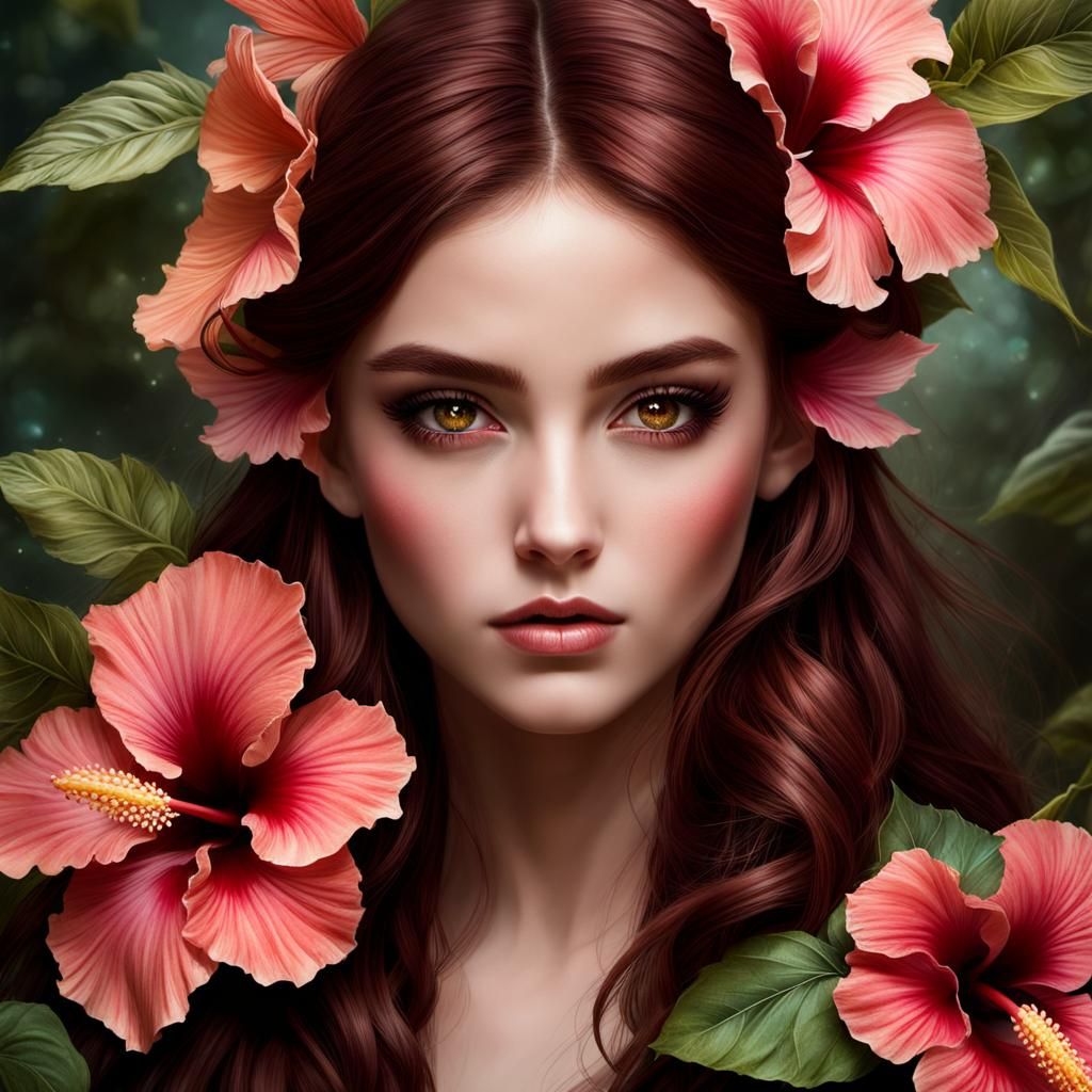 Hibiscus Fae Portrait in Fantasy Style