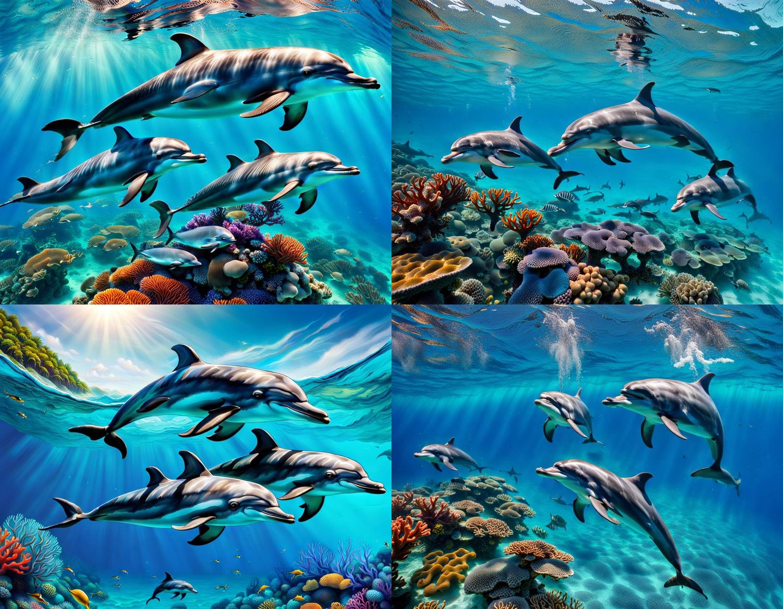 dolphins swimming in a crystal-clear ocean