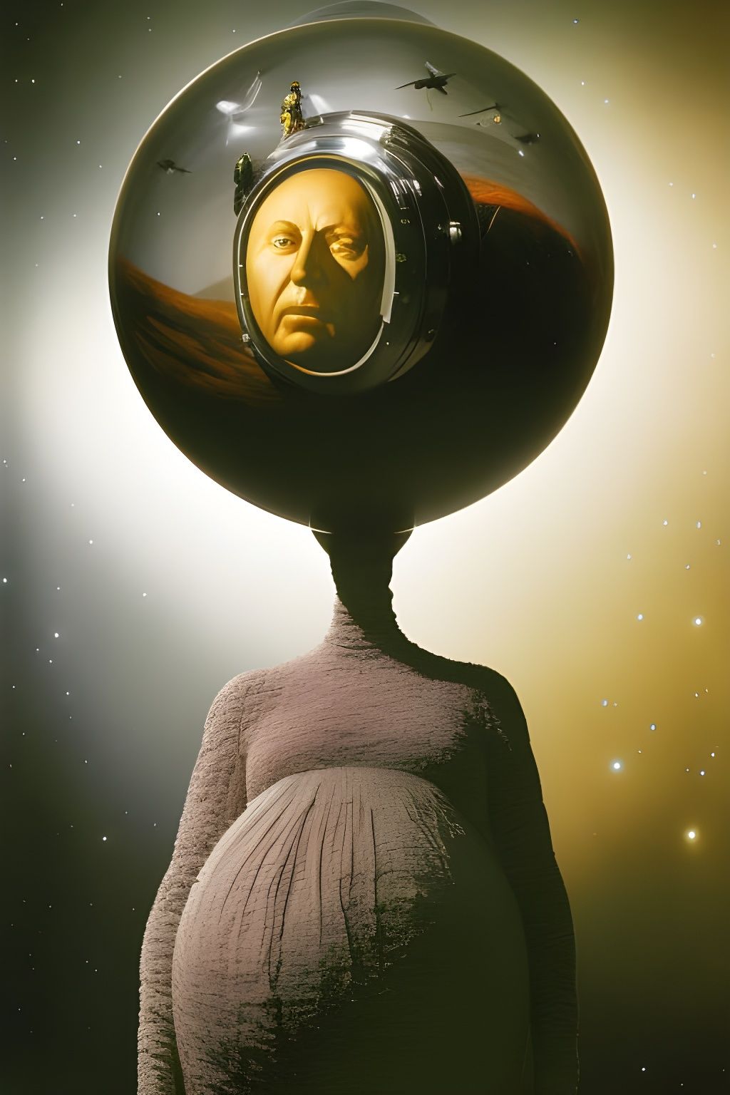 Pregnant Astronaut in Surreal Stopmotion Cinema Photograph