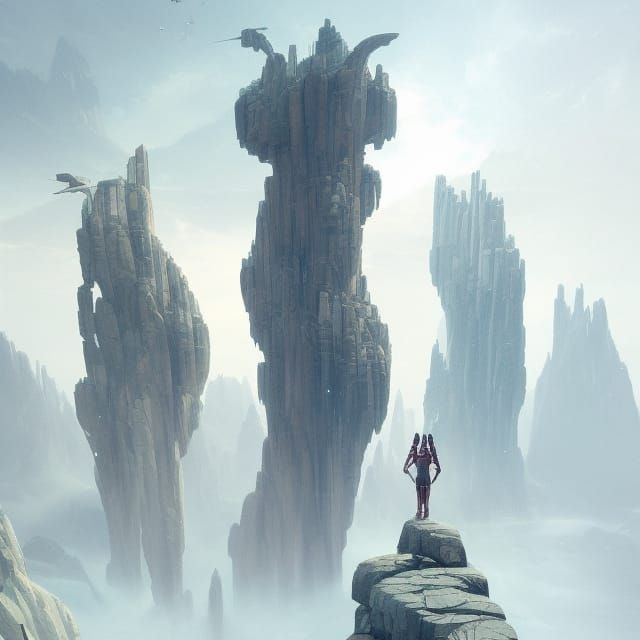 Futuristic Sci-fi mountains and waterfalls by WLOP beeple Gr...