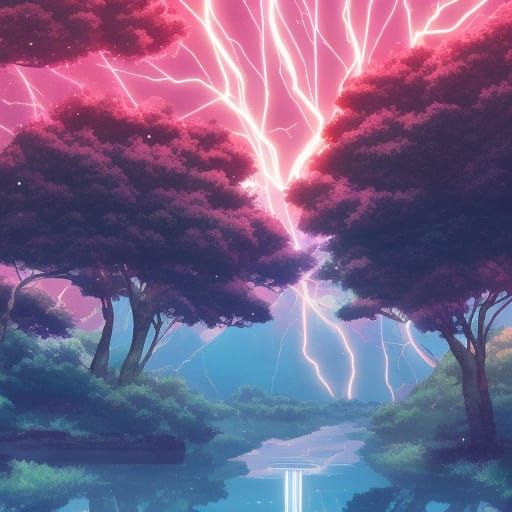 Thunder splitting tree Studio Ghibli, Anime Key Visual, by M...