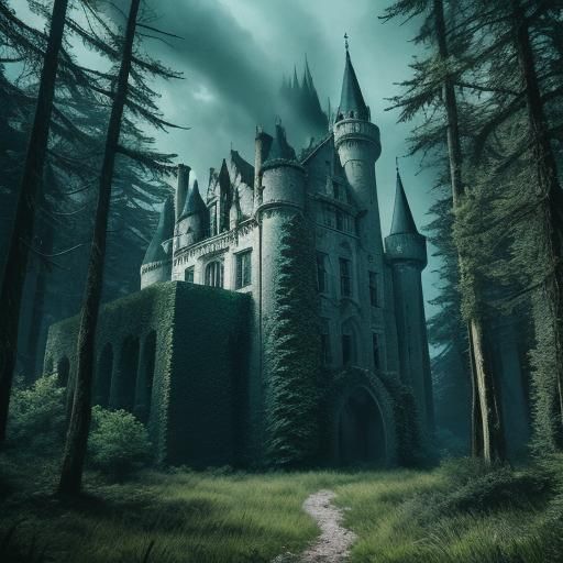 a deserted and mouldering castle deep in the woods With the ...
