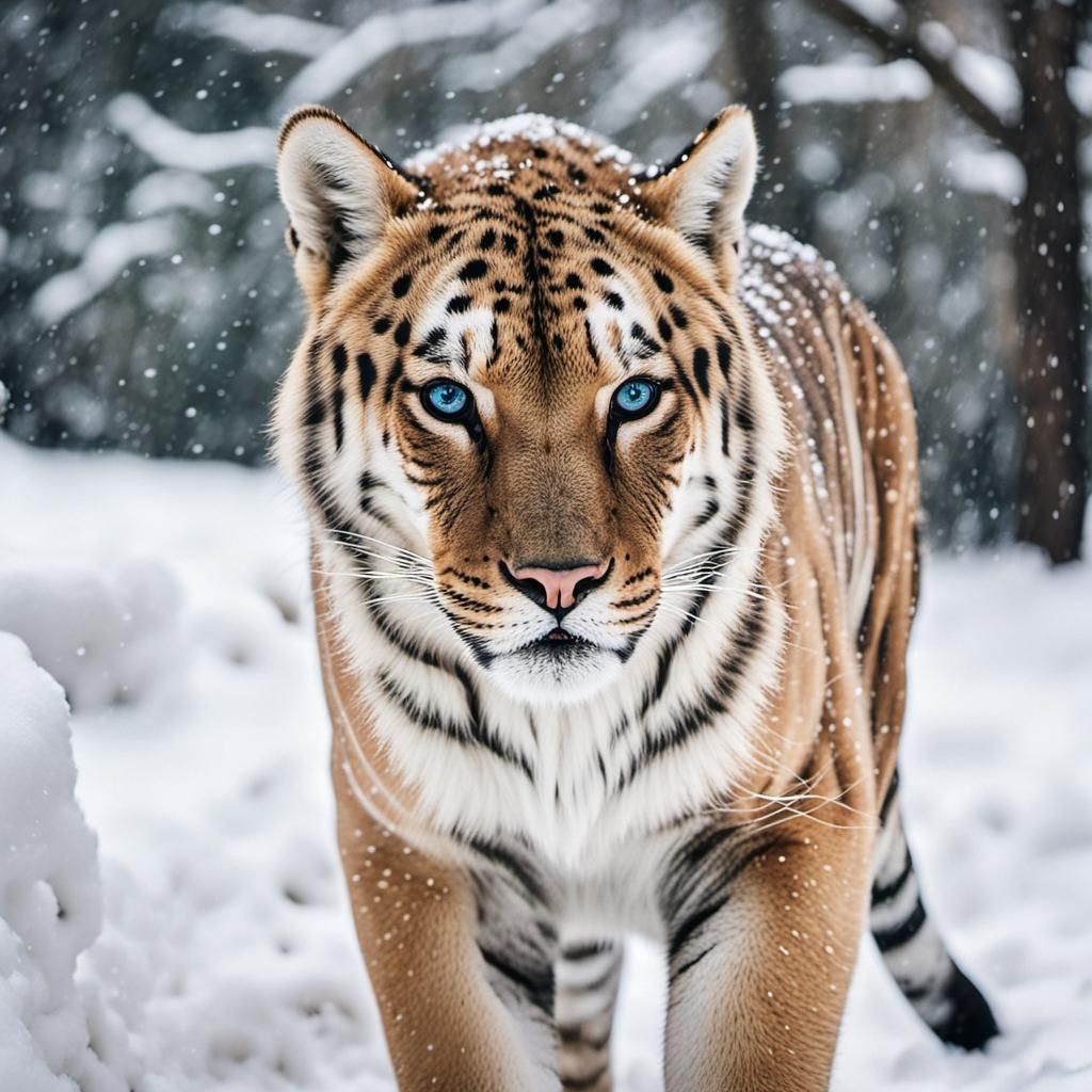 Tiger Paw Print in Winter Snow