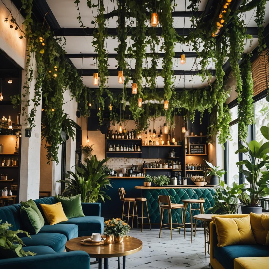 Lush Jungle Cafe: Modern Minimalist Design