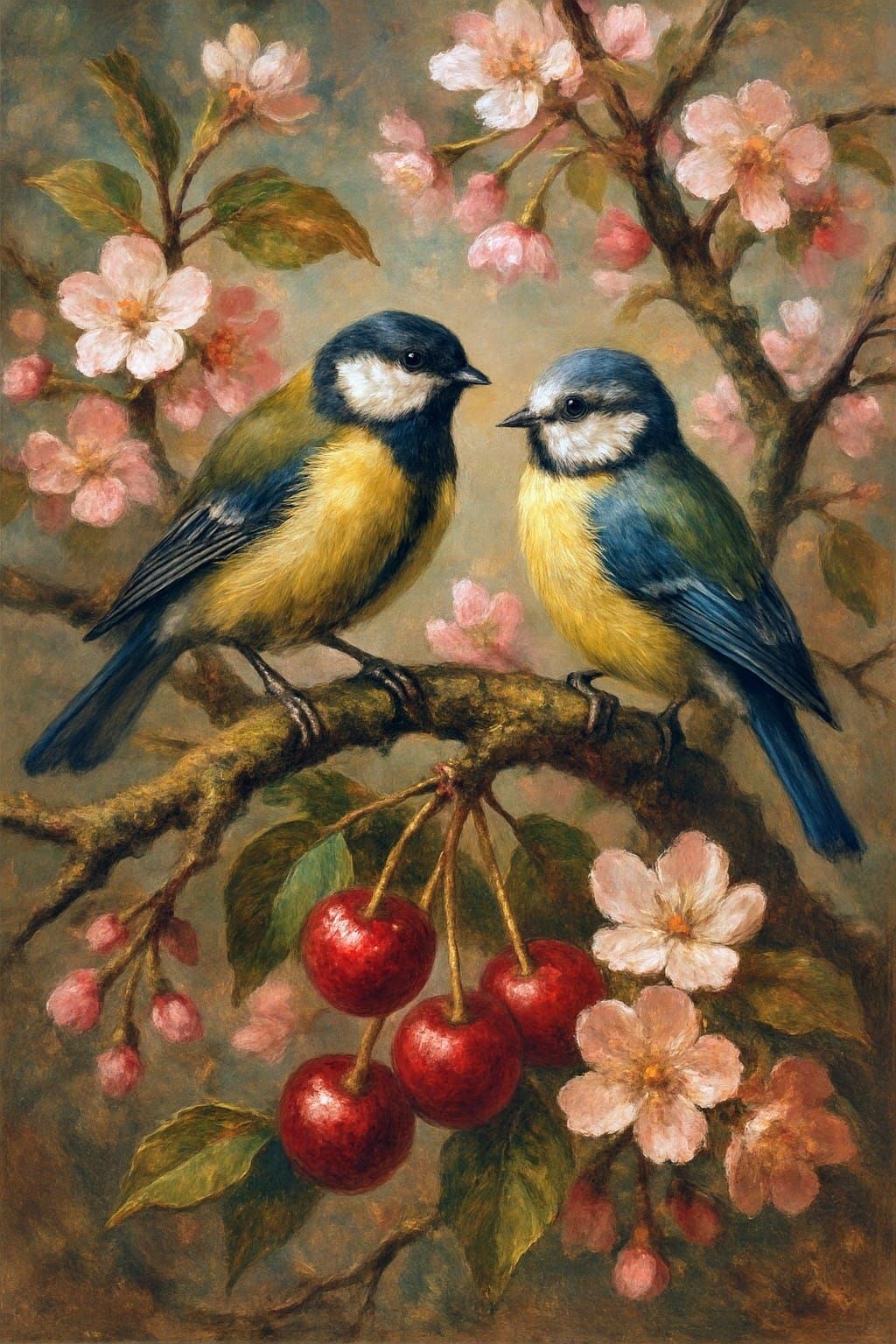 Birds in a cherry tree