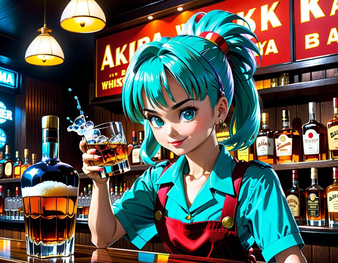 DBZ Bulma as a Bartender; (RIP Akira Toriyama)  by @darkwizardoz