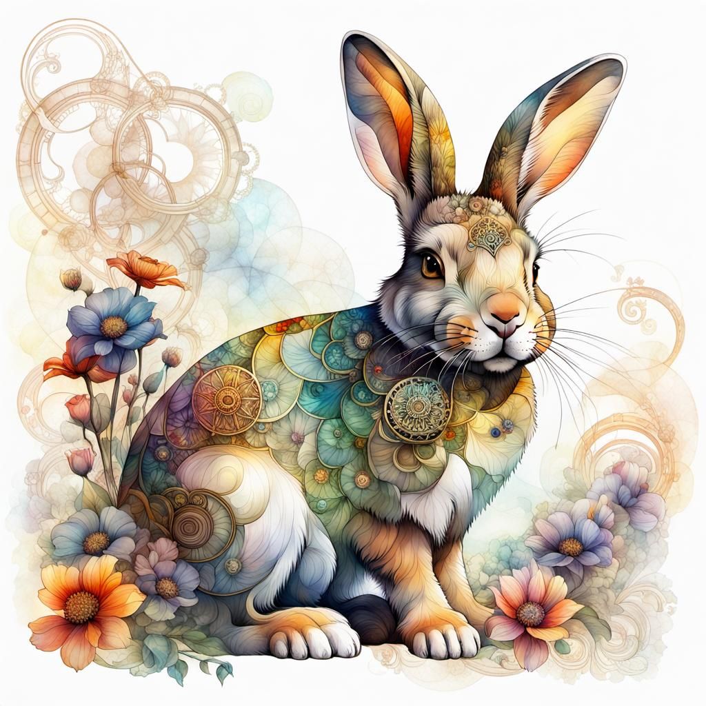 A colorful rabbit with flowers #2  by @axelb