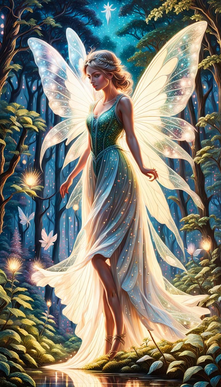 Glowing Fairy in Lush Forest: Impasto Oil Painting