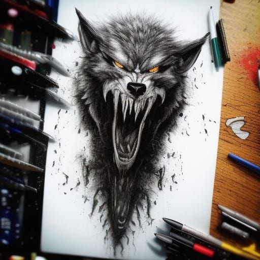 strong magnificent werewolf, fierceful, powerful, dark, dangerous ...