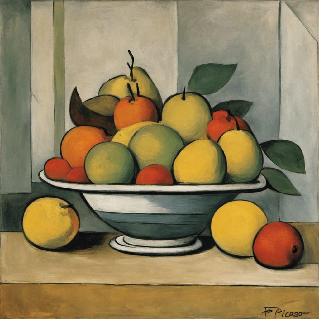 Bowl of Fruit by Pablo Picasso II AI Generated Artwork