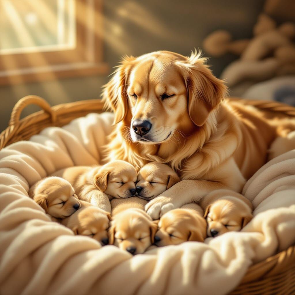 A mother dog watching her baby dogs sleeping   by @NTX