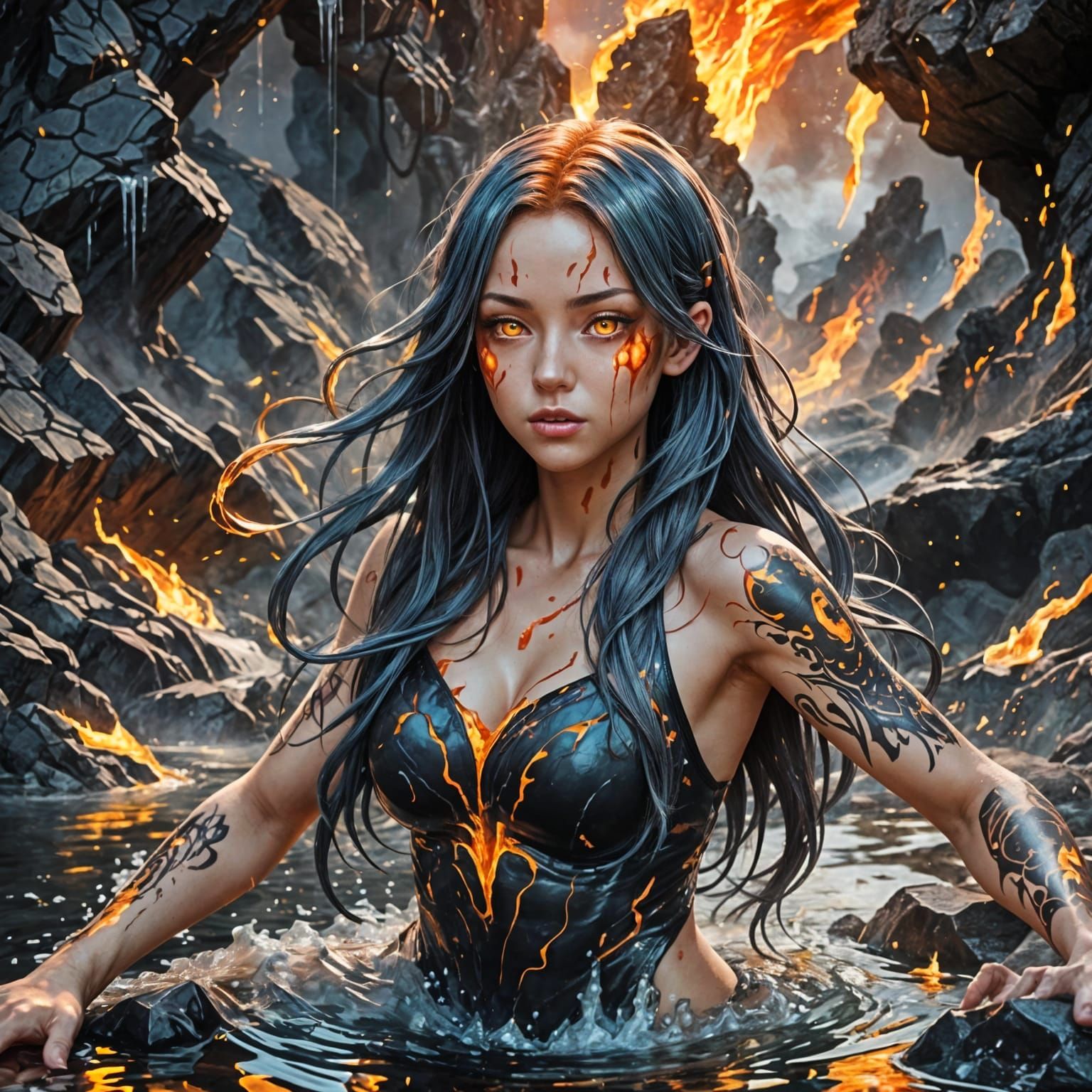 Anime-Style Portrait: Hot pond splashing in its finest
